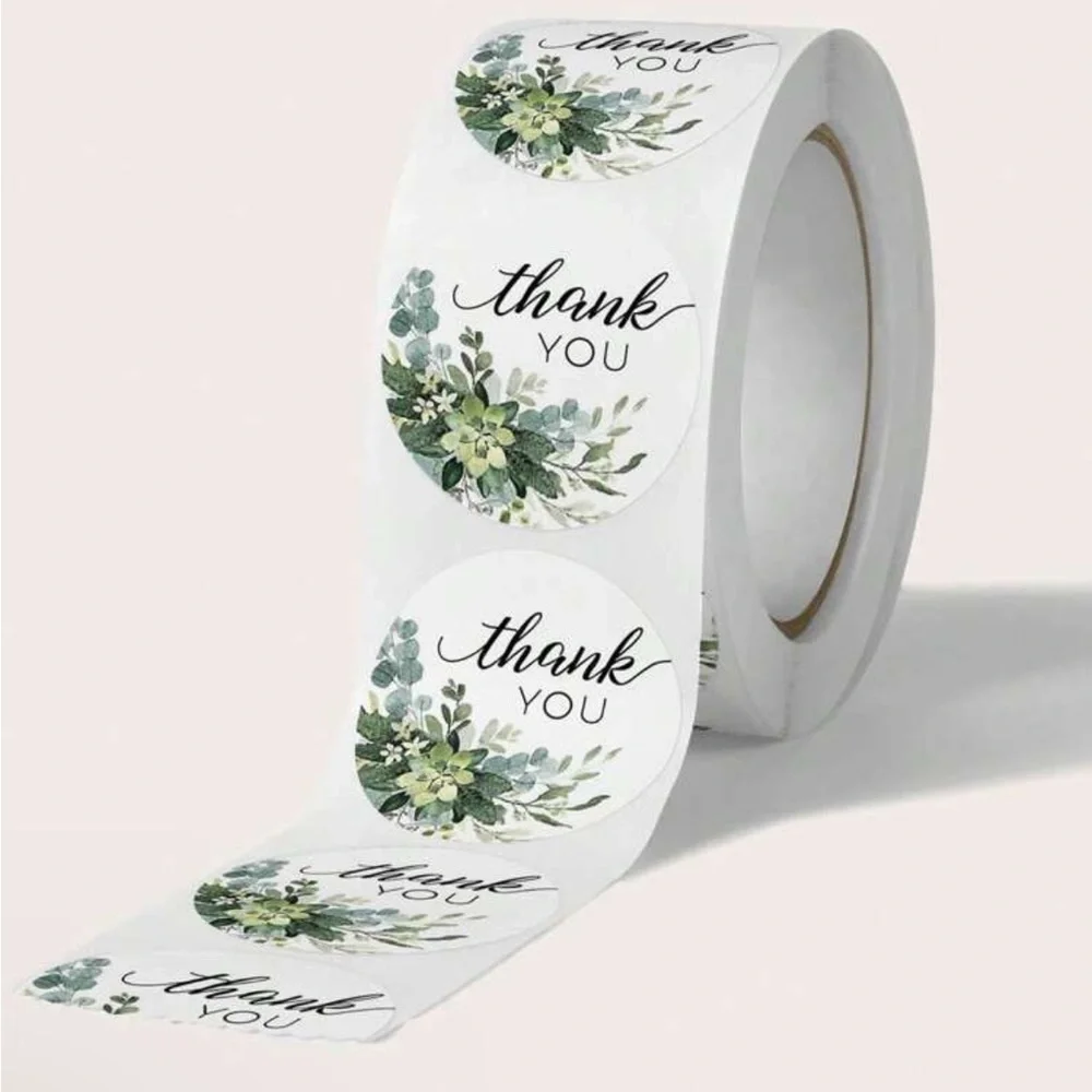 Thank you Stickers 1 Roll (500pcs) Green plants